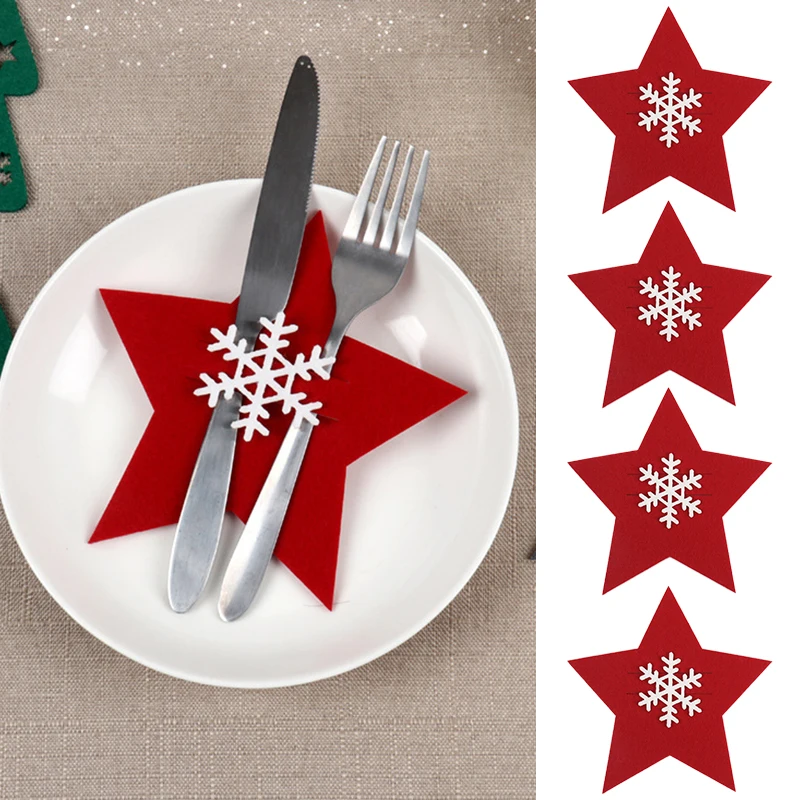 Christmas Cutlery Bag Snowflake Pattern Knife Fork Spoon Bags Xmas Party Dinner Tableware Holder Festival Kitchen Home Decor