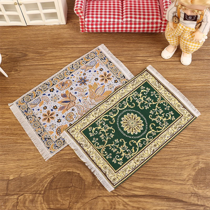 1:12 Dollhouse Miniature Handmade Woven Floor Mat Mini Floor Rug Cover Carpet Weaving Carpets Model Bedroom Home Furniture Decor