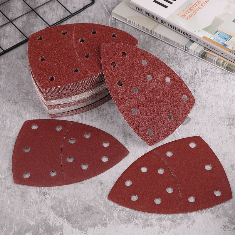 

60 шт. треугольные шлифовальные подушечки с 6 отверстиями, зернистость 40/60/80/120/180/240 для шлифовальных машин с несколькими захватами — идеально подходит