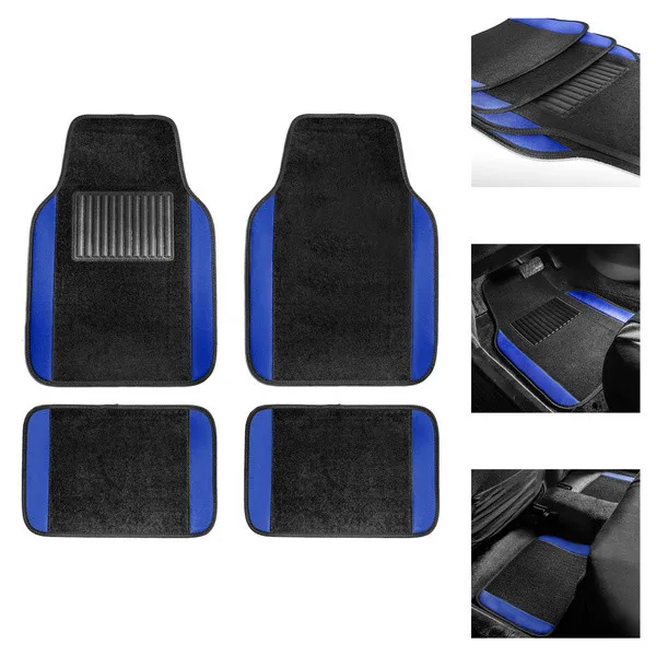 

4pcs Set Universal Fit Car Vinyl Heel Pad Carpet Floor Mats Black Blue