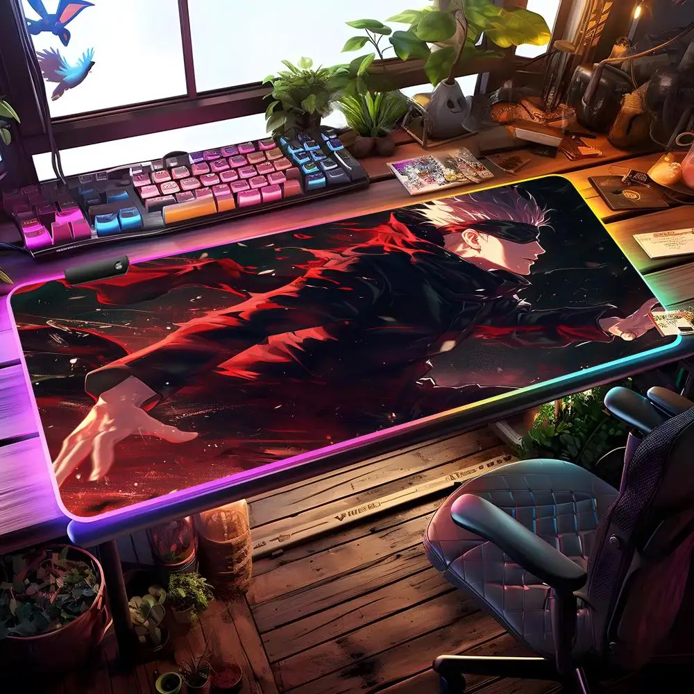 

Коврик для мыши Jujutsu Kaisen Anime RGB, игровой коврик для мыши, настольный коврик HD, большой игровой коврик с LED-подсветкой XXL