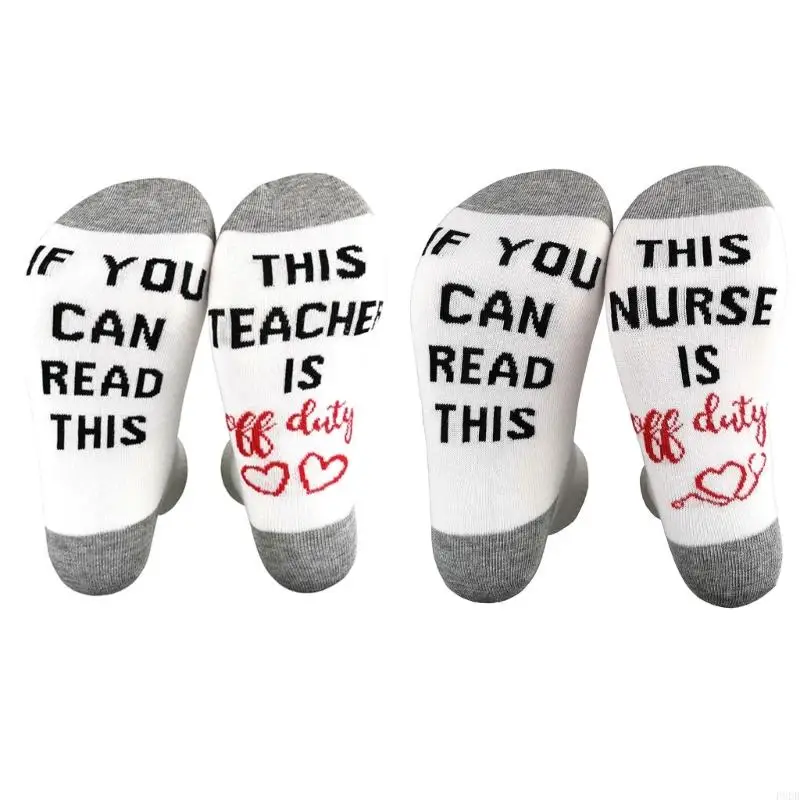 

P8DB Teather Nurse Socks Read This Letter Funny Hosiery with Word