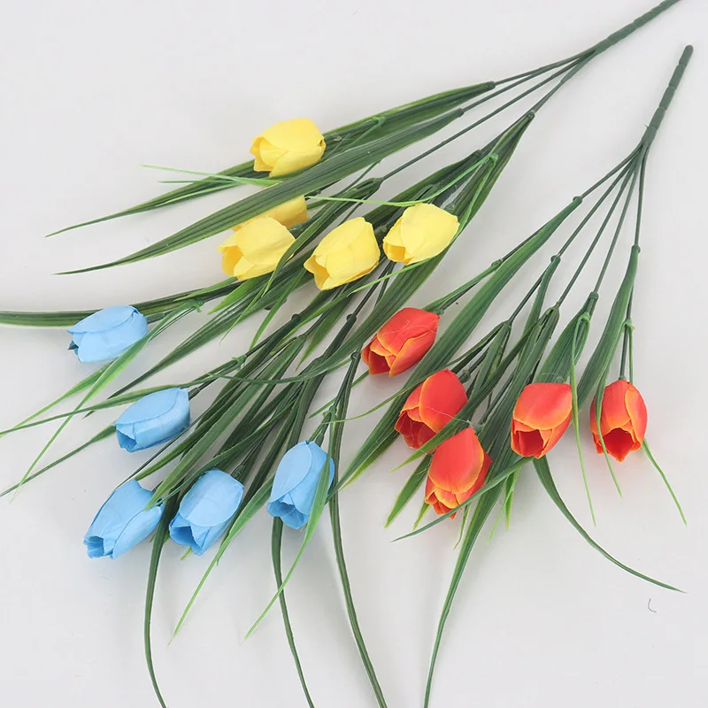 

5 Head Tulip Simulation Bouquets Plants Party Living Room Garden Floral Vase Arrangement Decoration Artificial Flower Landscape