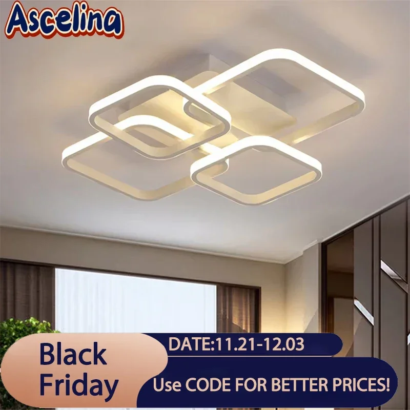 Modern LED Ceiling Light Minimalist Black White 4 Rings 78W Square Lamps For Living Room Restaurant Bedroom Bar Study Lumination