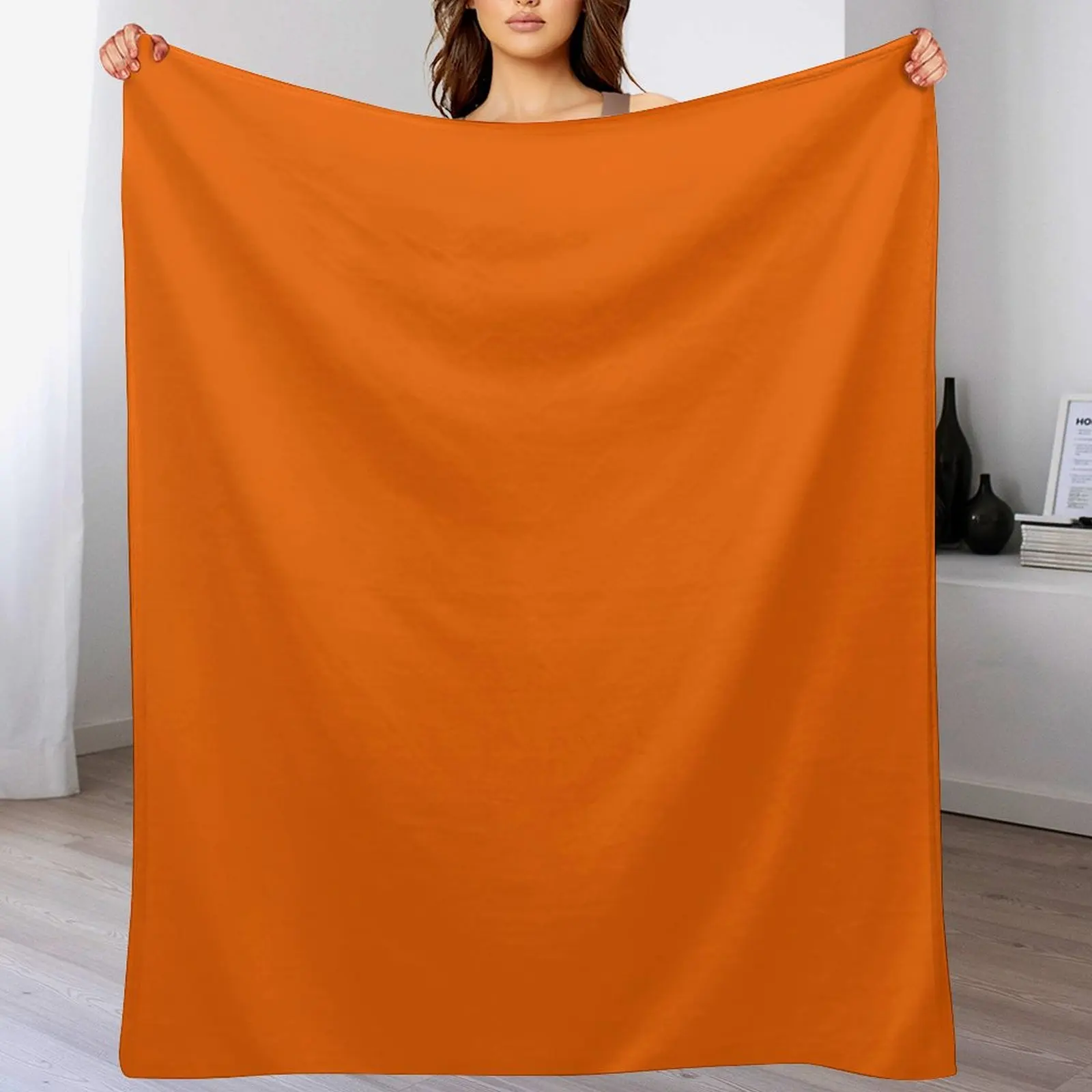 Bright Orange - Plain Throw Blanket Foldable Soft Warm Blanket for Outdoor Use