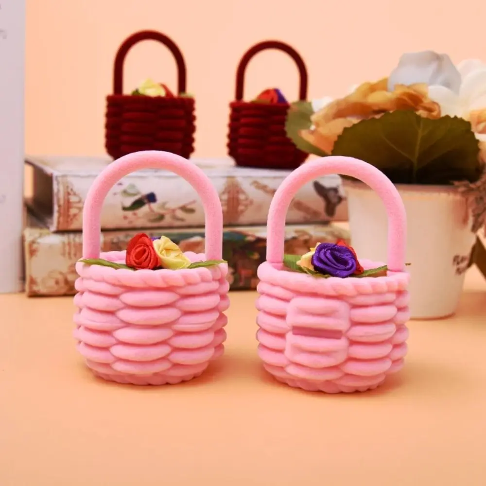

Velvet Material Flower Basket Ring Box Rose Flower Romantic Style Ring Box Case Cute Design Display Function Gift Box Holder