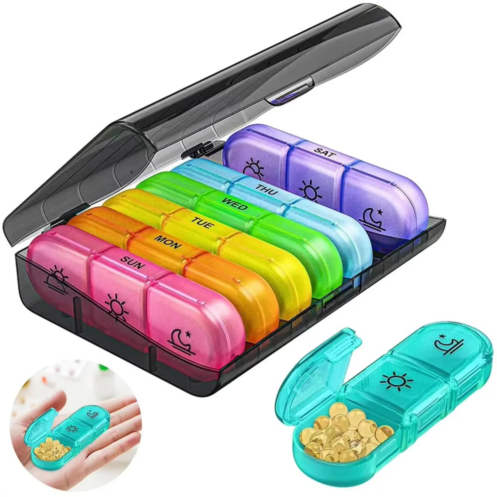 

Weekly Pill Cases Box Organizer 7Days 21Grids 3Times Portable Travel with Large Compartments for Vitamins Medicine Fish Oils