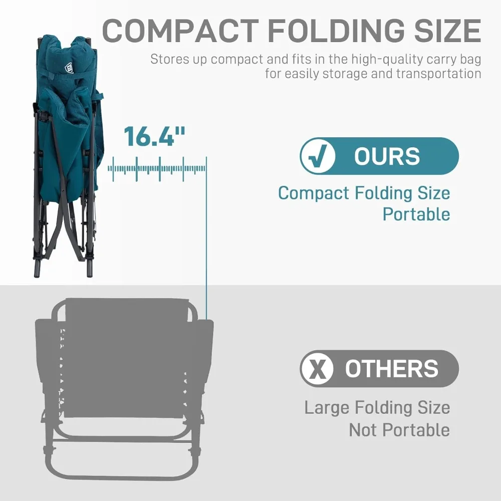 مجموعة كراسي هزاز مبطنة كبيرة الحجم محمولة مكونة من قطعتين للاستخدام في الهواء الطلق والفناء والتخييم، وكراسي هزازة شديدة التحمل قابلة للطي للحديقة