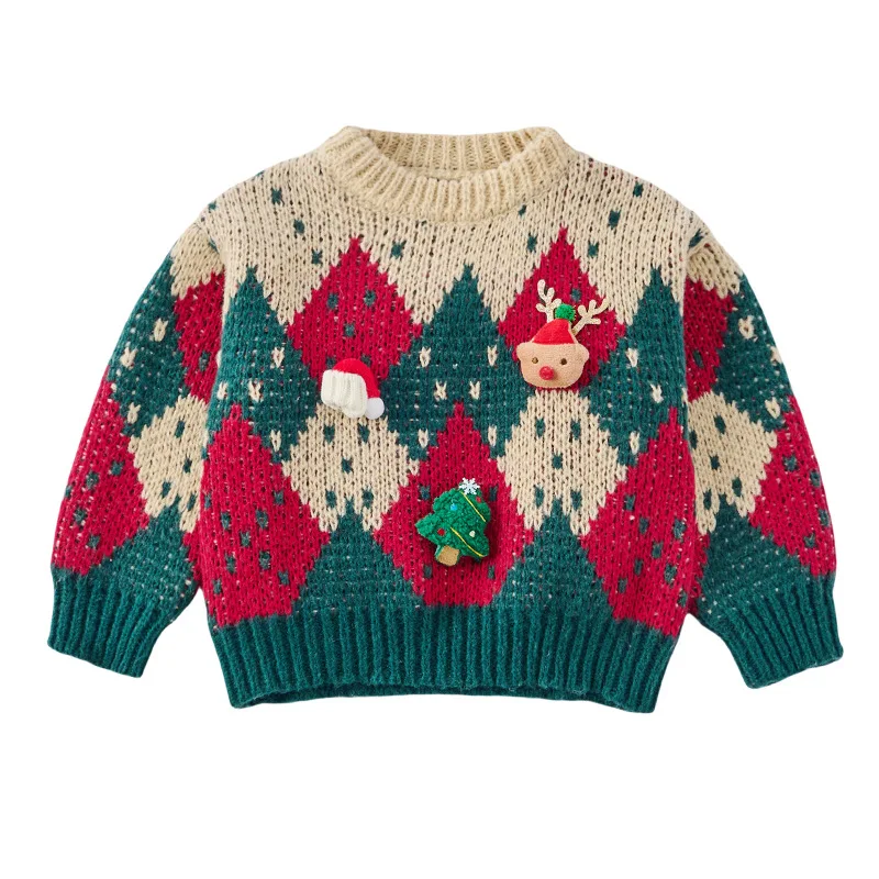 

Новое поступление зимы 2024, утепленный вязаный свитер для детей, теплая рождественская шапка Санта-Клауса, топ для маленьких девочек