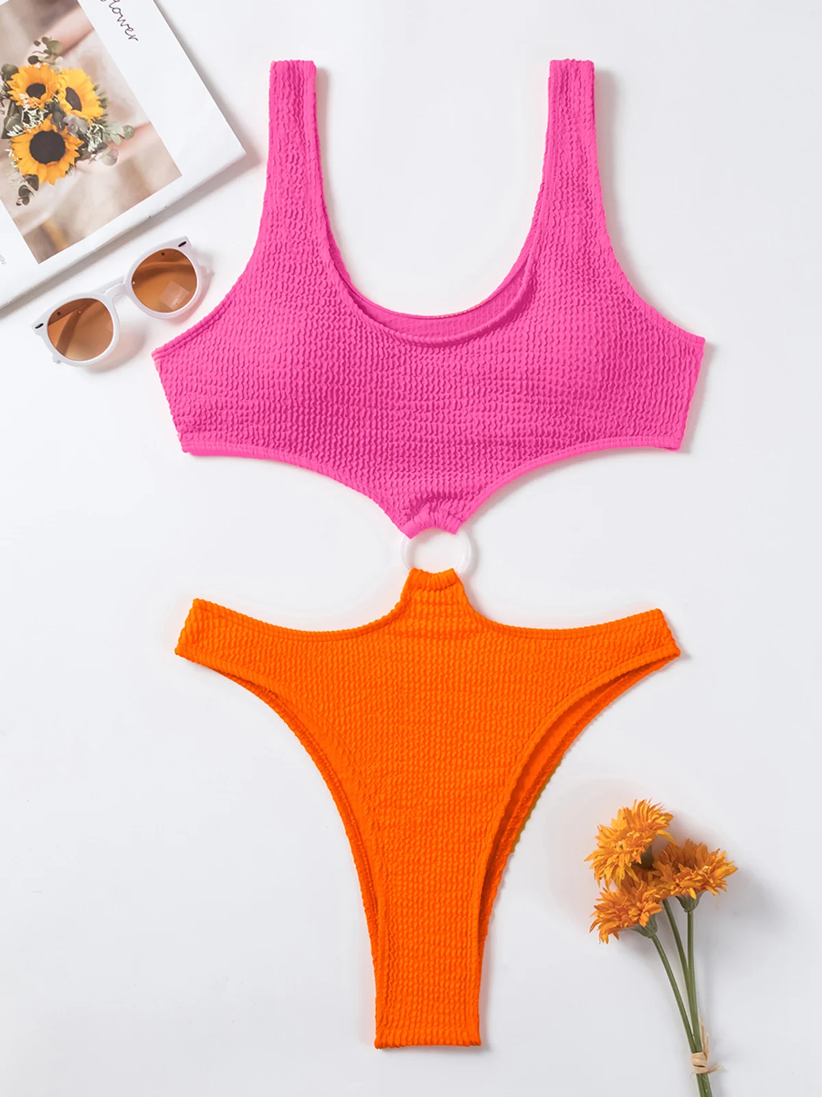 Bañador Sexy de una pieza para mujer, traje de baño texturizado de cintura alta, Monokini con realce, ropa de playa, 2023