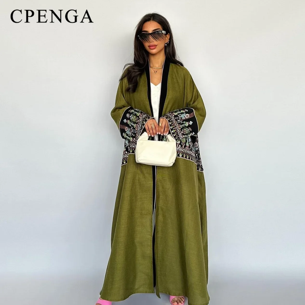 2024 Flower Embroidery Sleeve Dubai Kimono Abaya Dress Luxury Ramadan Saudi Arabia Women Modest Cardigan Islam Turkey Plain Robe