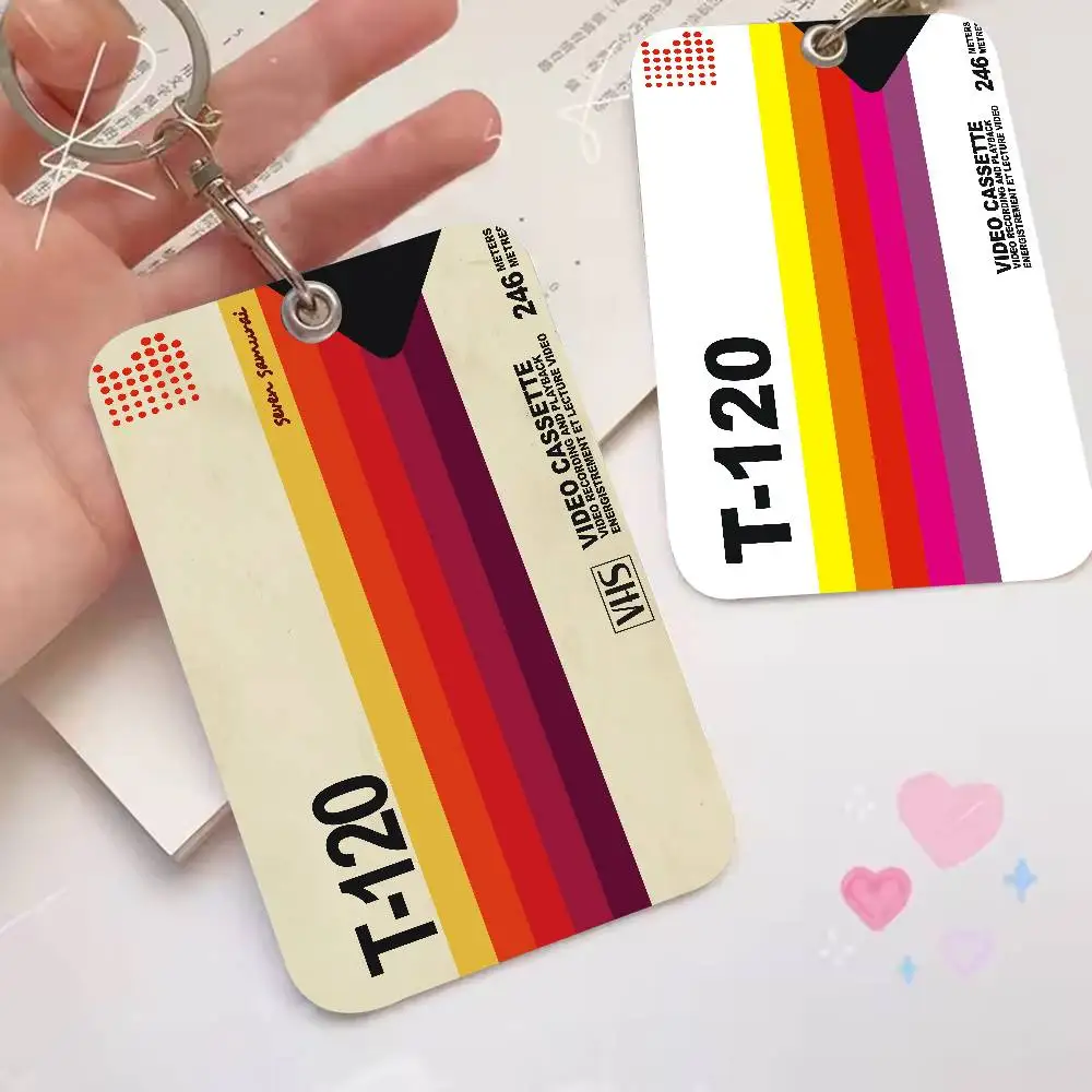 TOP Retro Classic Hot VS-HS-SS Rectangle ID Card Case Keychain Access Card Bag Key Tag Ring Leather Card Holder Key Ring Access