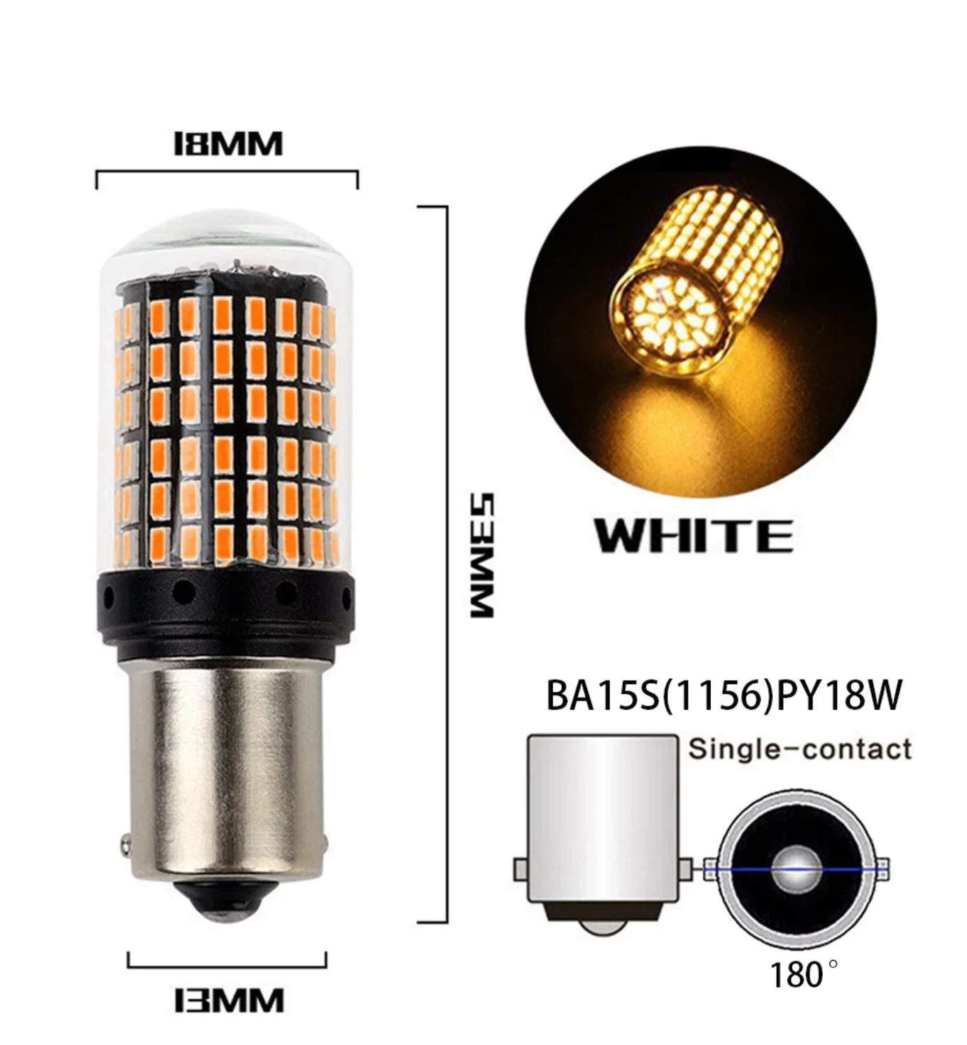 1 Pair 1156 BA15S 144SMD Canbus White 18W Car Brake Reverse Lamp Tail Light Bulb