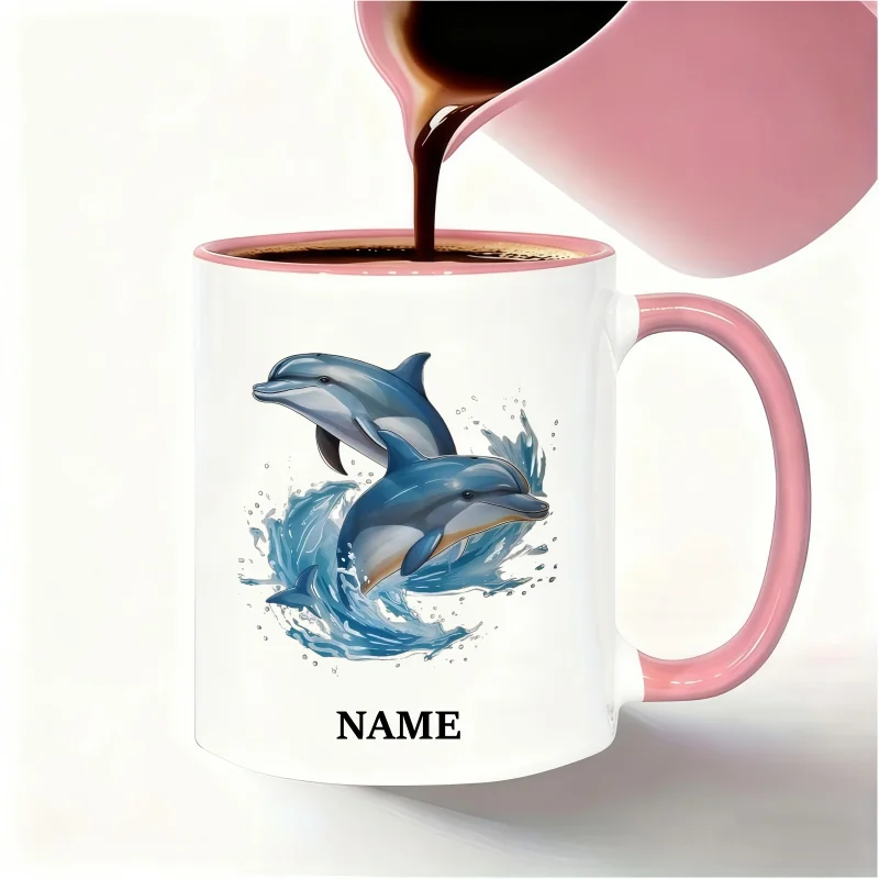 ustom Ceramic Coffee Mug - Featuring ‘Jumping Dolphins’ Design | Dishwasher and Microwave Safe