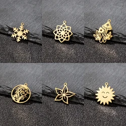5Pcs/Lot Snowflake Pendants Charms To Make Jewelry Creation Gold Plated Plant Flower Stainless Steel Necklace Charms Trinket