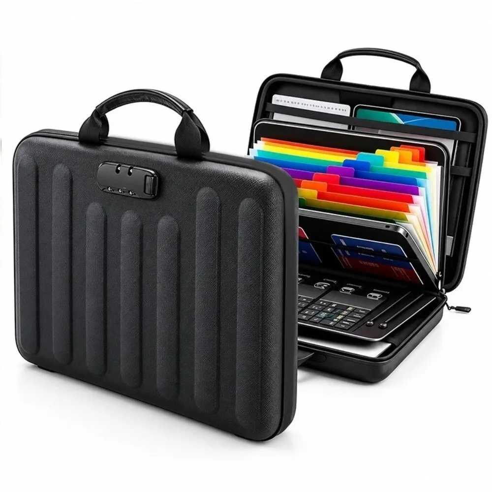 Hard EVA Shell Fireproof Document Briefcase Vertical Strip With Lock Waterproof Document Bag Hard Case Multi Layer