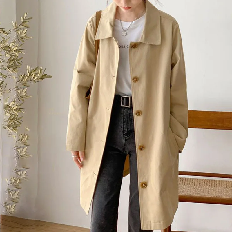Fashion Lapel Button Spliced Pockets Casual Coats Female Clothing 2023 Autumn New Loose All-match Tops Solid Color Korean Trench