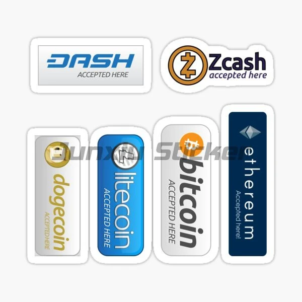 Accepted Here: Bitcoin, Litecoin, Ethereum, Dogecoin, Dash, Vinyl Waterproof Material PVC Car Stickers Decor Decal