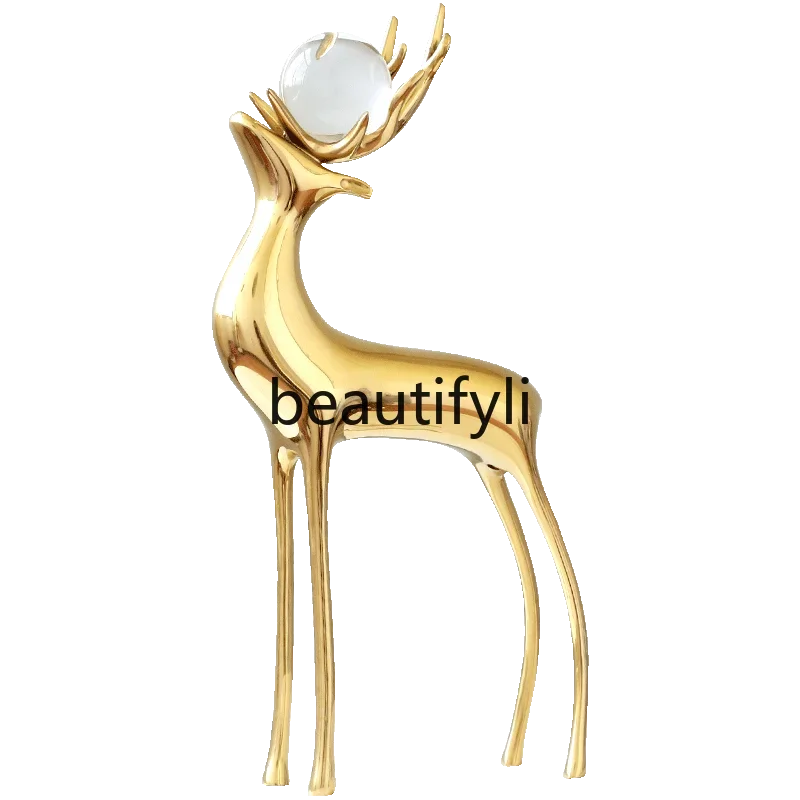 Light luxury brass deer ornament, living room entrance wine cabinet, high-end decoration, office opening housewarming gift