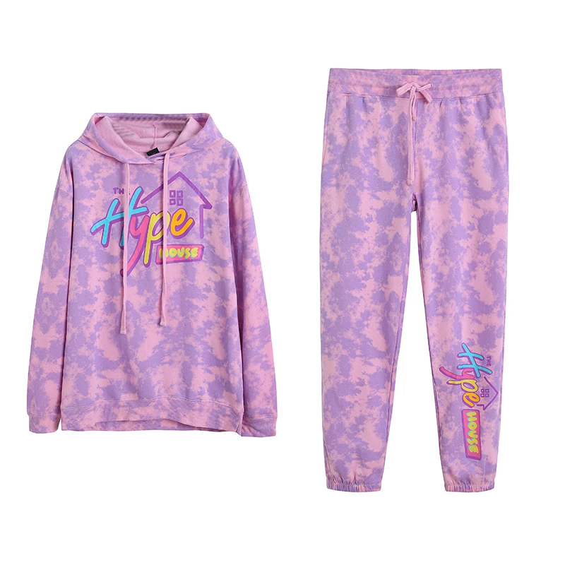

Anti-Aging Sportswear Hoodie Set Dyed Fleece Warm Loose Leggings Women's Comfortable Long Sleeve Printed Casual Outfit