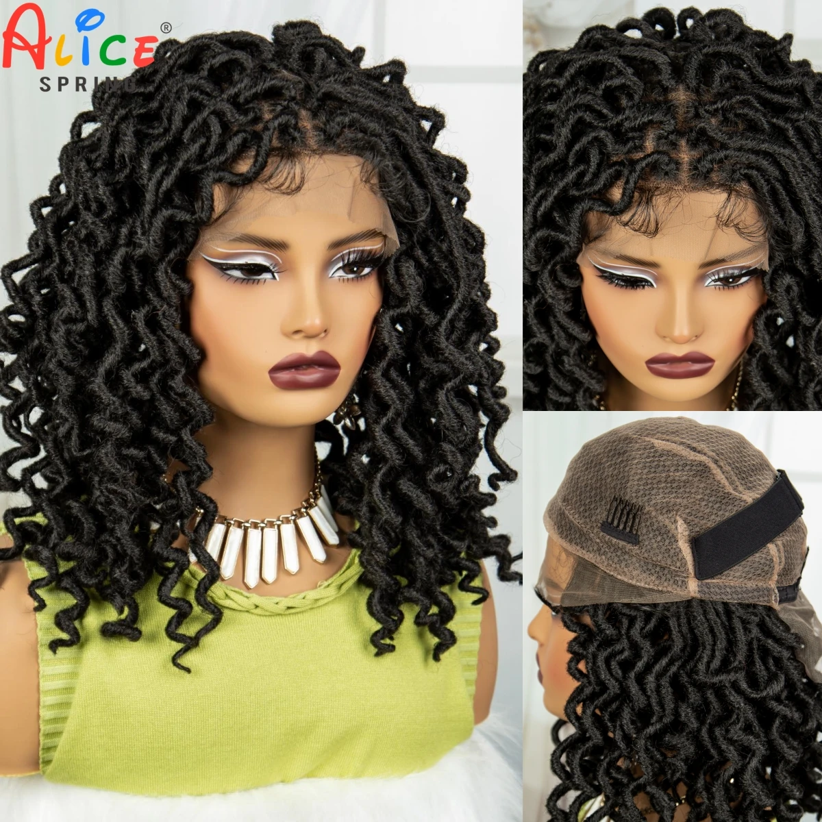 18Inch Lace Braids Wigs HD Full Lace Locs Braided Wigs with Baby Hair Lace Front Short Curly Natural Braids Wigs for Black Women