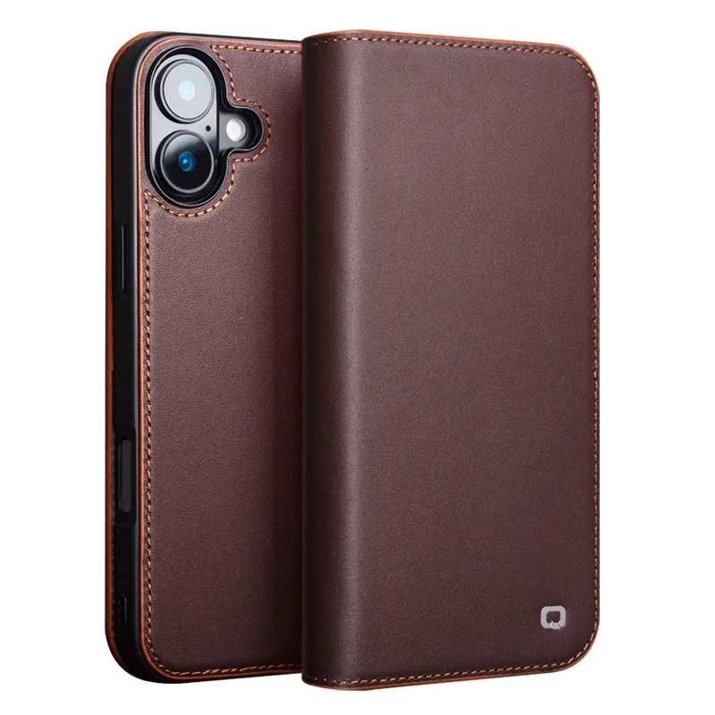 Qialino for iphone 16promax 16 pro mobile phone case protective case plus leather clamshell full cover anti-fall