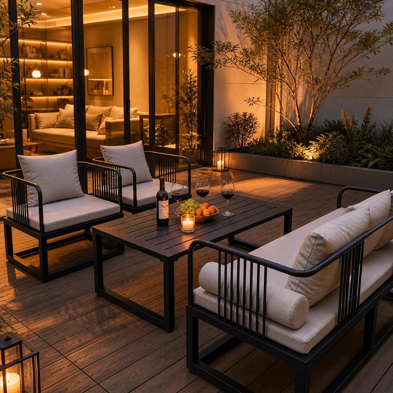 V*-Chinese Iron Outdoor Dining Set Leisure Sofa Chairs-Modern Design Eco-Friendly Durable Sunscreen for Garden/Courtyard