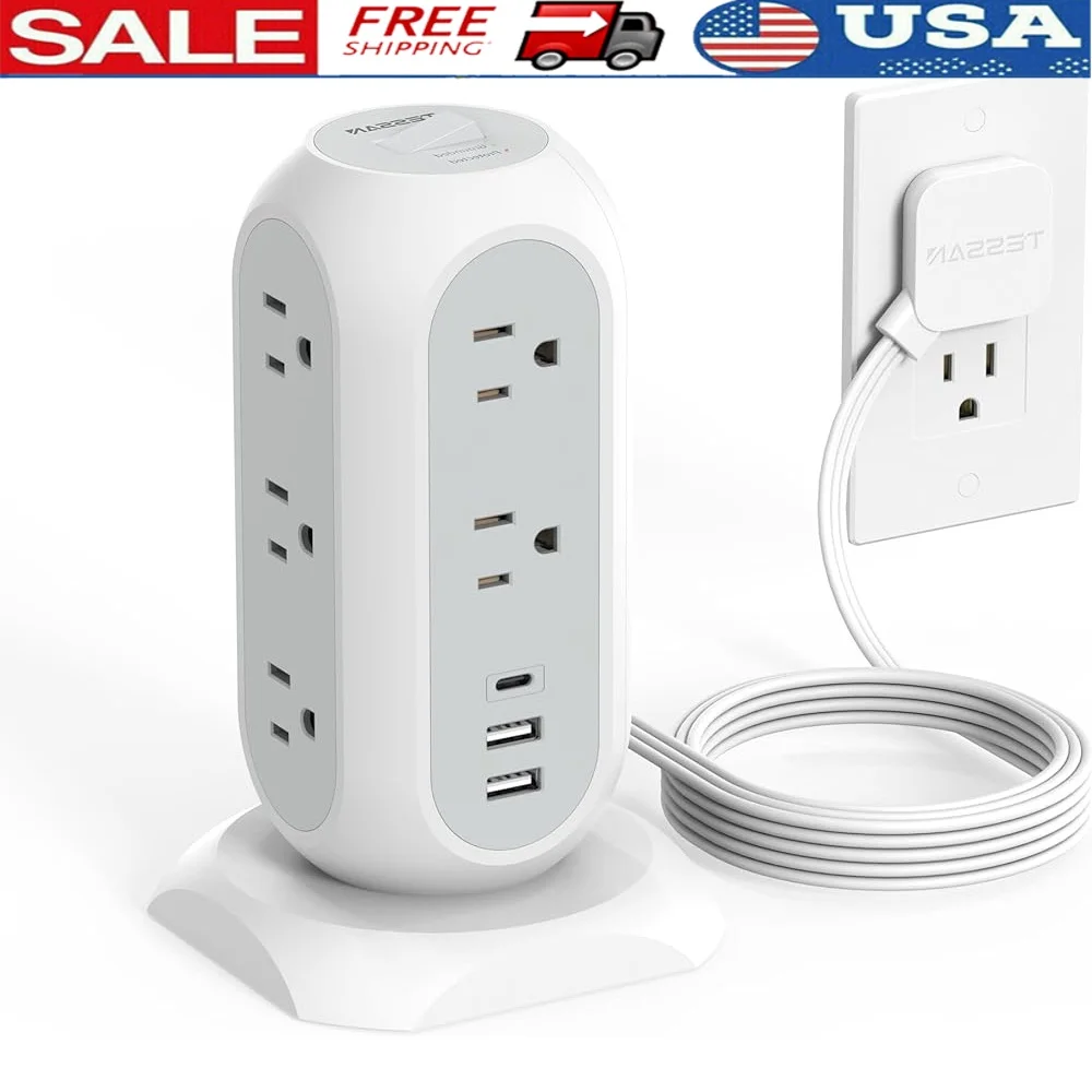 

Удлинитель башни с 11 розетками 3 USB 1 USB C Устройство защиты от перенапряжения 1625 Вт 13A 1050J Удлинитель с защитой от перегрузки 6 футов