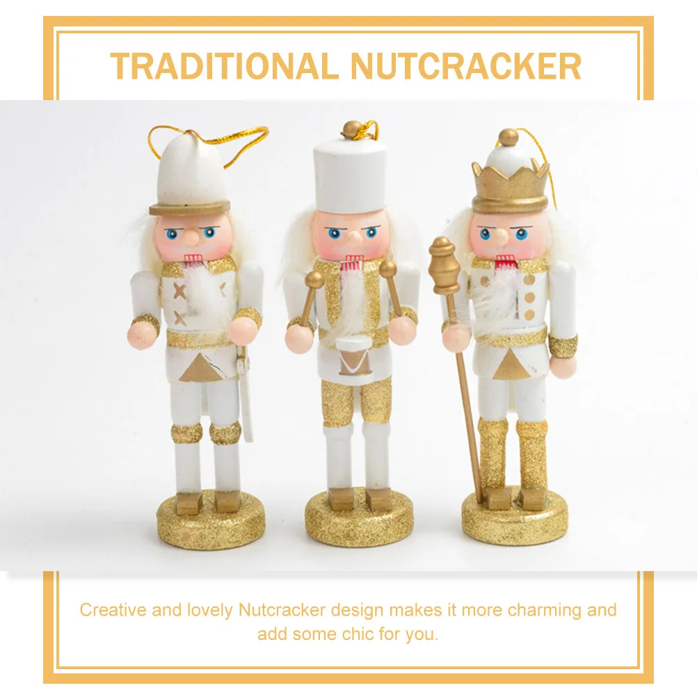 

3Pcs Xmas Nutcracker Ornaments Desktop Wood Crafts Puppet Sturdy for Bedroom Living Room Xmas Wood Nutcrackers