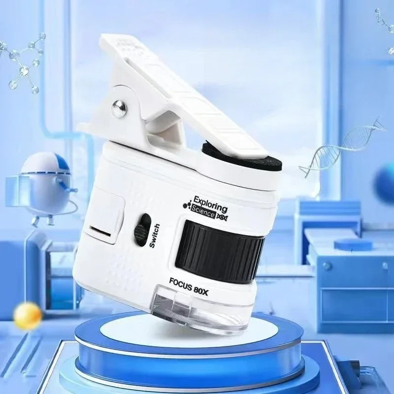 Mobile Phone Magnifying Glass,Mini Microscope 80x, Toy Small Portable Magnifying Glass, Intelligence Experiment,