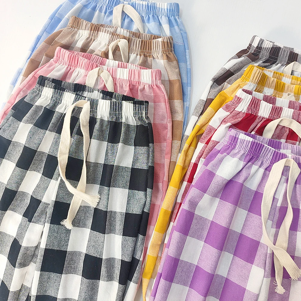Cotton Plaid Trousers for Kids Spring/Summer Casual Pants Boys & Girls Comfortable Breathable Checkered Trousers