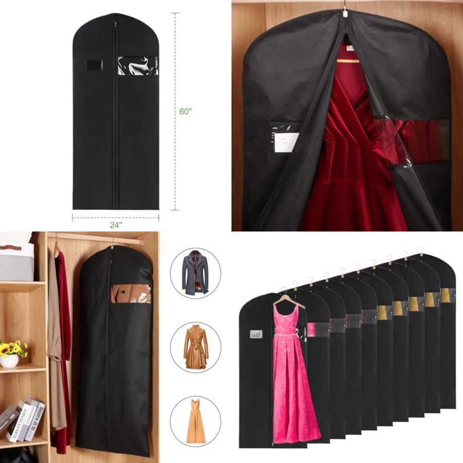 

60'' Dress Bags for Gowns Long Set of 10,Garment Bags for Hanging Clothes, Dress Bags for Closet Storage, Clothes Cover for Han