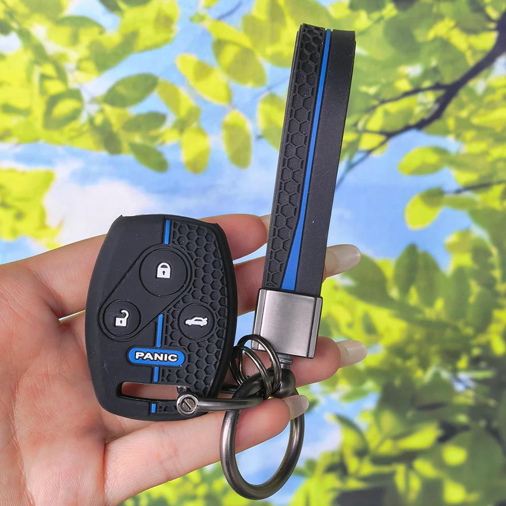 Embossed Honeycomb Grain Key Fob Cover With Keychain For Honda Civic Fit Accord CRV Jazz SRV FRV Pilot Auto Decoration Accessory