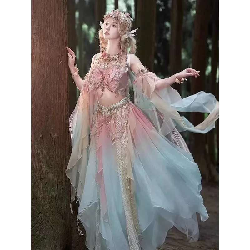 Exotic Style Princess Girls Butterfly Dress Hanfu Fairy Cospaly Performance Dance Costume