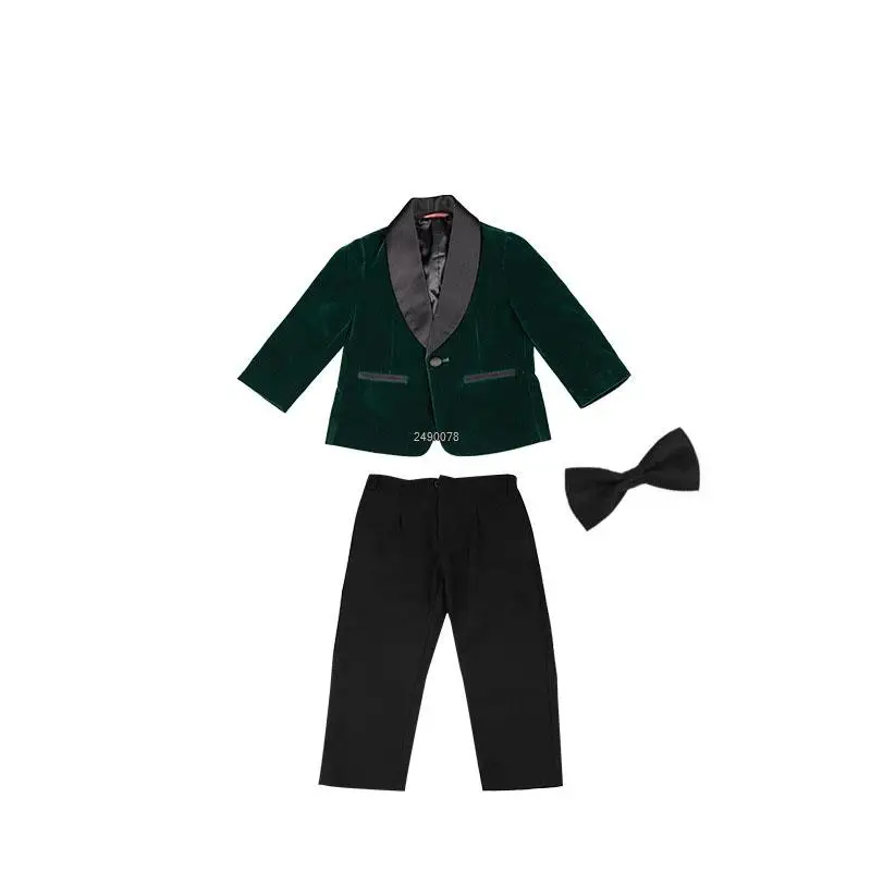 Bambini 1 anno compleanno vestito neonati giacca Blazer in velluto verde pantaloni fotografia vestito bambini matrimonio Performance Party Wear