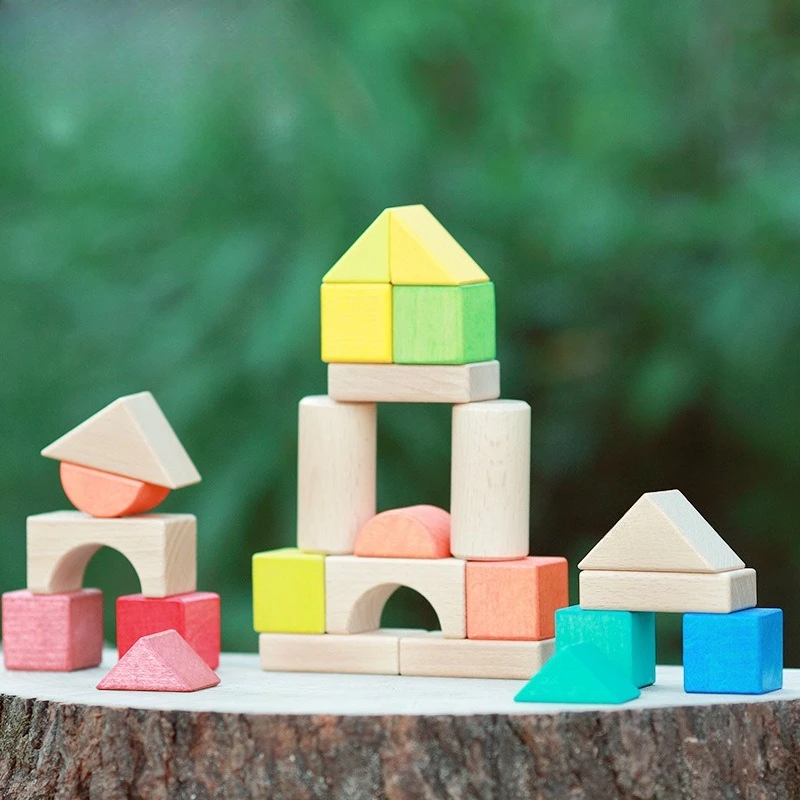 Large wooden building block children's early education building block wooden toy series pick up light