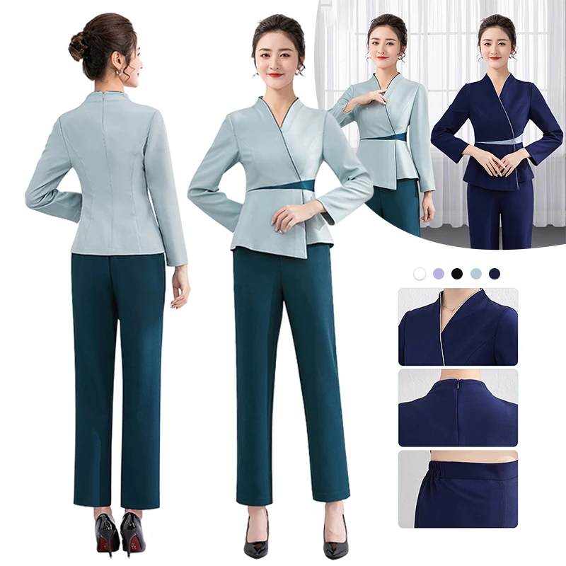 Uniforme de beauté à manches longues pour femmes, vêtements de travail, salon de beauté, spa, infirmière trempée, dame d'été, restaurants, hôtel, serveuse, automne, hiver