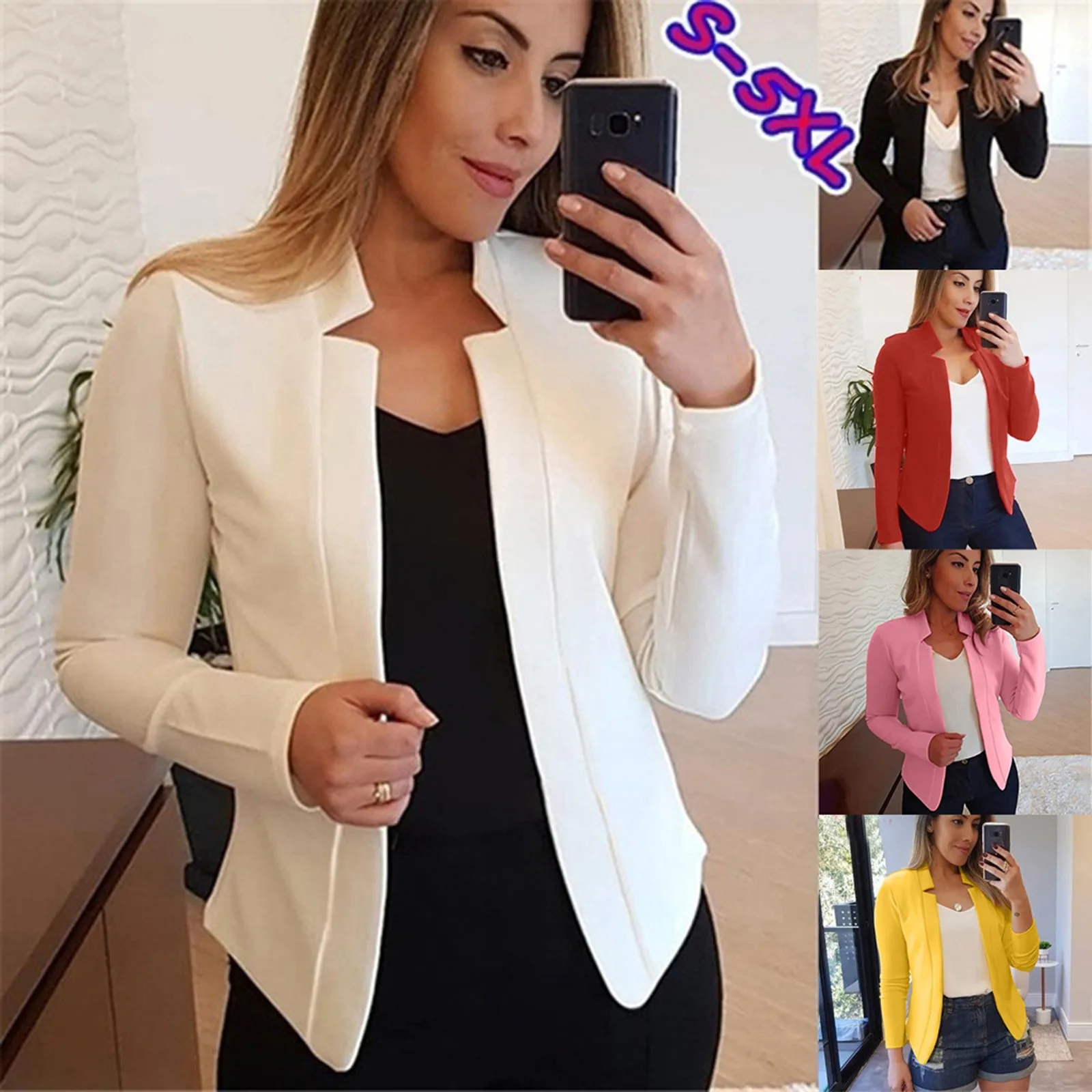 Women Thin White Blazers Autumn 2024 Female Summer Blazer Long Sleeve Open Stitch OL Womens Slim Coats Femme Ladies Black Tops
