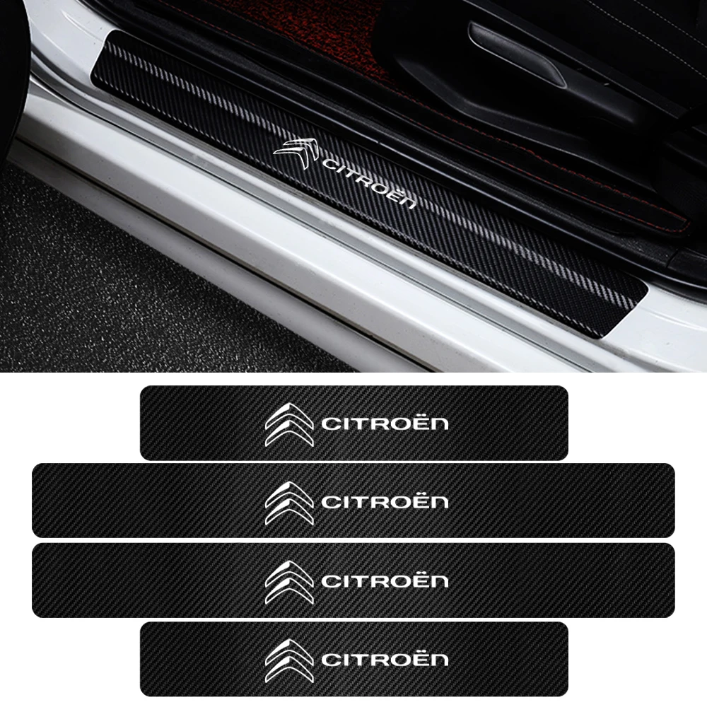 Protetores de soleira de porta de carro em fibra de carbono, 4 unidades, adesivos para citroen c1 c2 c3 c4 grand picasso c4l c5 c-elysee xsara berlingo