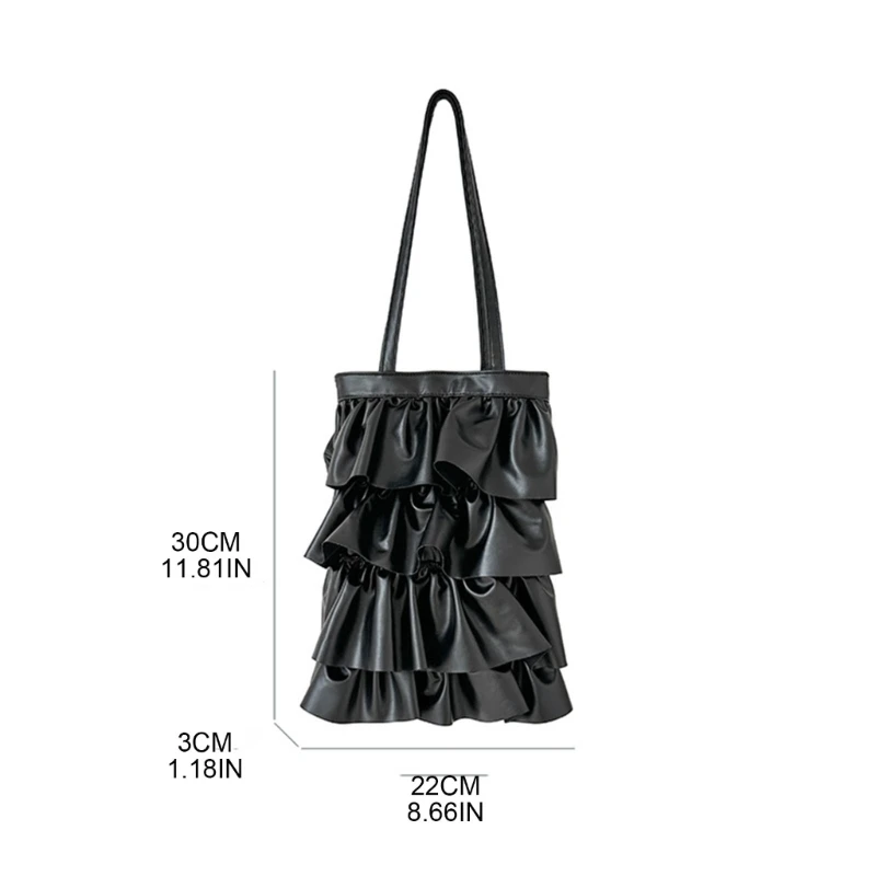 Womens Pleated-Wave Shoulder Bags Large Capacity Tote Bag PU-Leather Handbag Ins