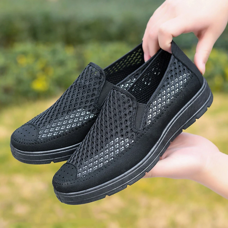 Summer Men Shoes Mesh Breathable Male Casual Flats Shoes Slip On Men Loafers Non-Slip Work Shoes