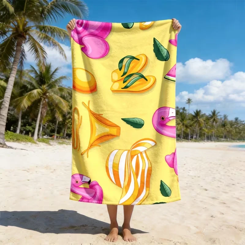 Pink Flamingo Bikini Flip Flop Beach Towel Sand Free Quick Dry Blanket Tropical Summer Holiday Element Print Towel