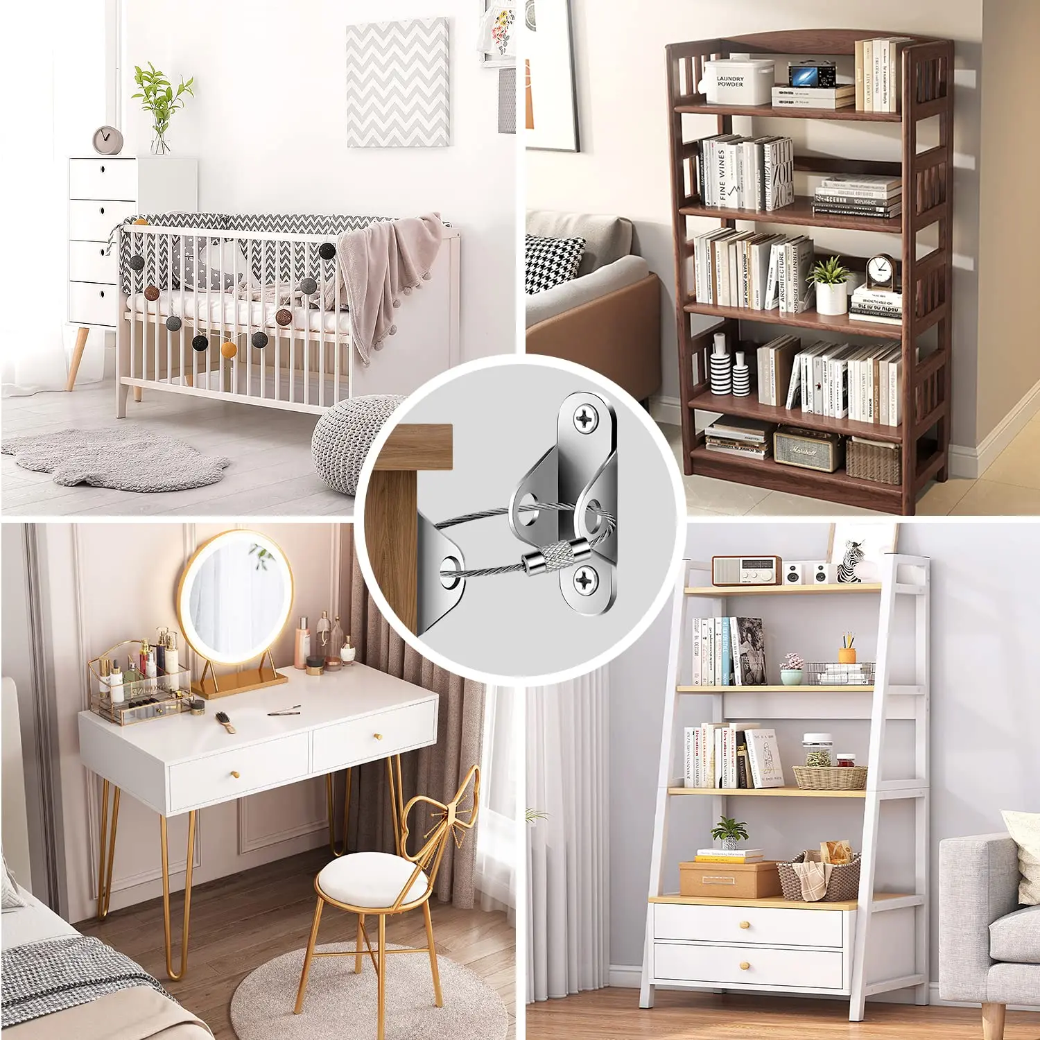 6 Sets Furniture Anchors Anti Tip Furniture Anchors for Baby Proofing, Safety Anchor Furniture Fasteners to Wall