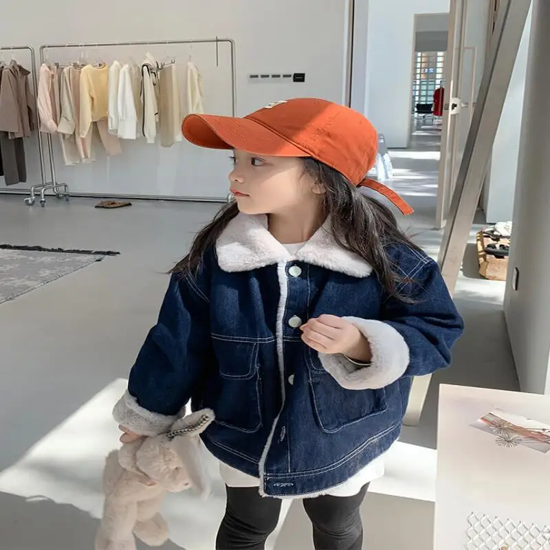 الخريف الشتاء الفتيات الدنيم سترة الدفء معطف لون نقي التلبيب القمم موضة جديدة 7 إلى 12 سنة ملابس الأطفال مريحة #5