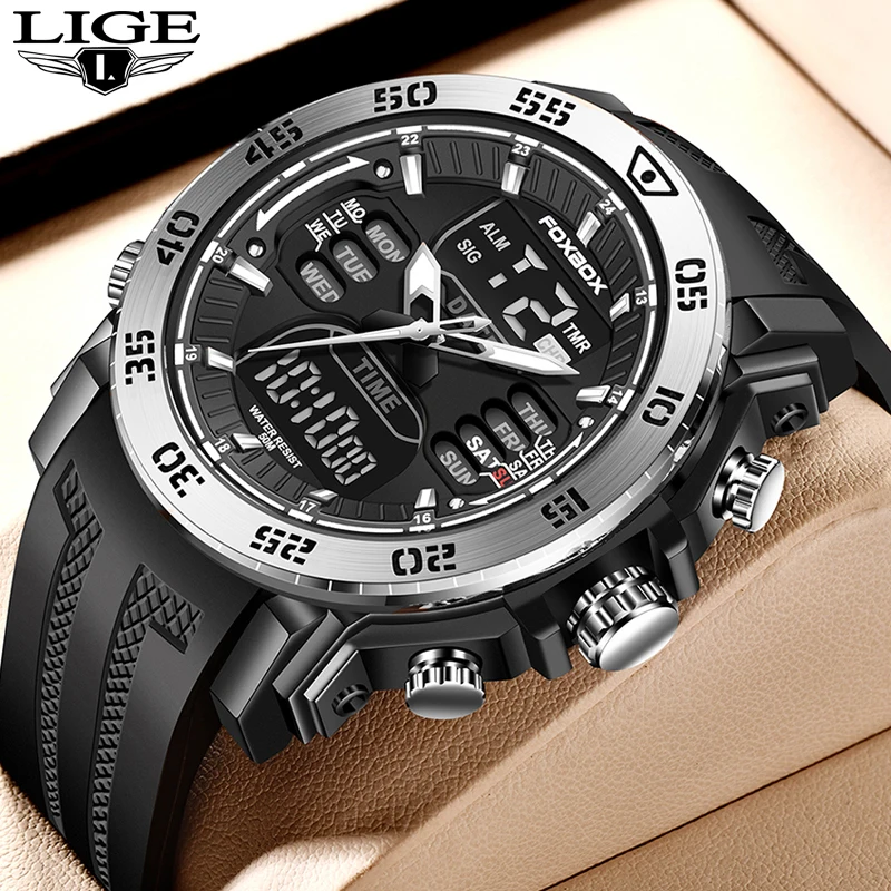 LIGE Men Digital Watch Military Sports Swimming Big Watches Fashion 50M Waterproof Electronic Wristwatch Mens Relogios Masculino