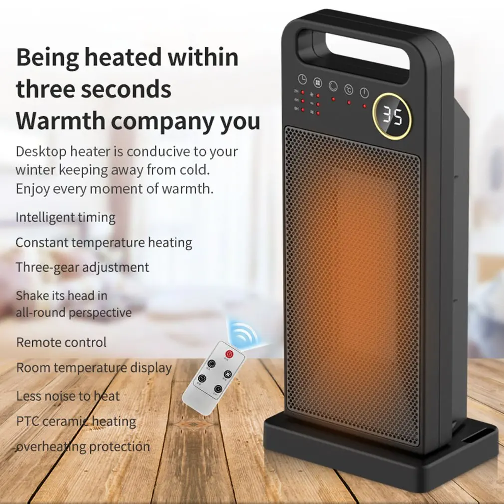 LED Electric Heater Household Portable 3 gear Adjustable Electric Heater Air Circulation Tower Fan Slience Heating Air Cooler EU