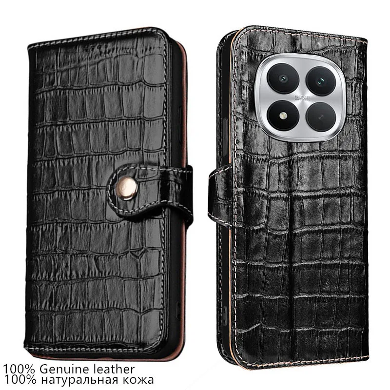 

100% Genuine Leather Crocodile Texture card Slot Wallet Cover For Xiaomi Poco M8 M7 Plus Pro 4G 5G Flip shockproof phone Case