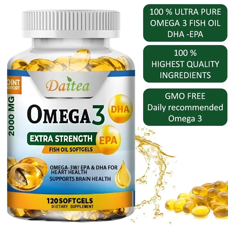 Omega 3 Fish Oil Triple Strength 2000 mg EPA & DHA, Maximum Potency, Heart, Joint, Immune & Brain Health, Antioxidant Supplement