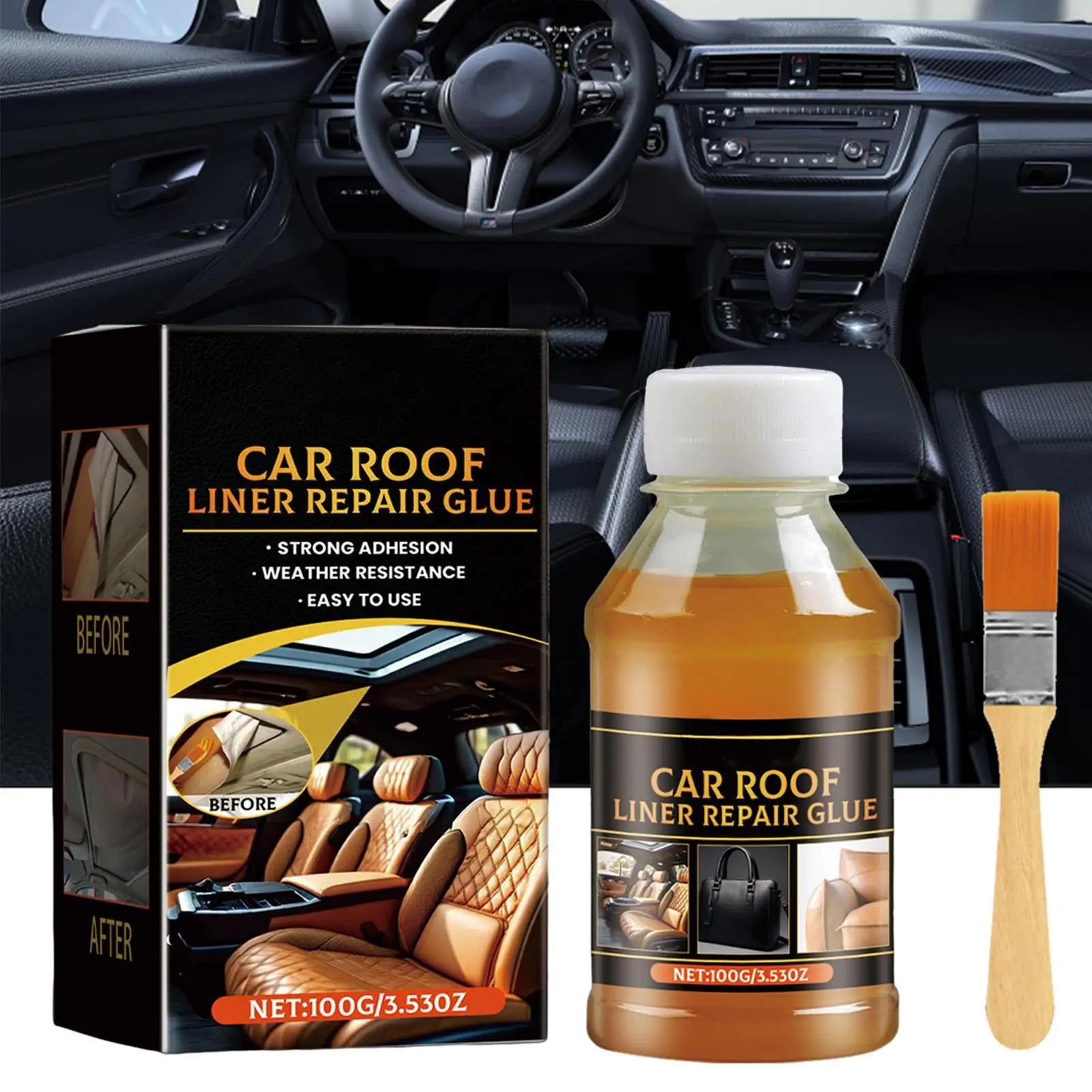 Headliner Repair Glue with Brush 100g Car Upholstery Glue Automotive Headliner Adhesive Glue for Leather Fabric