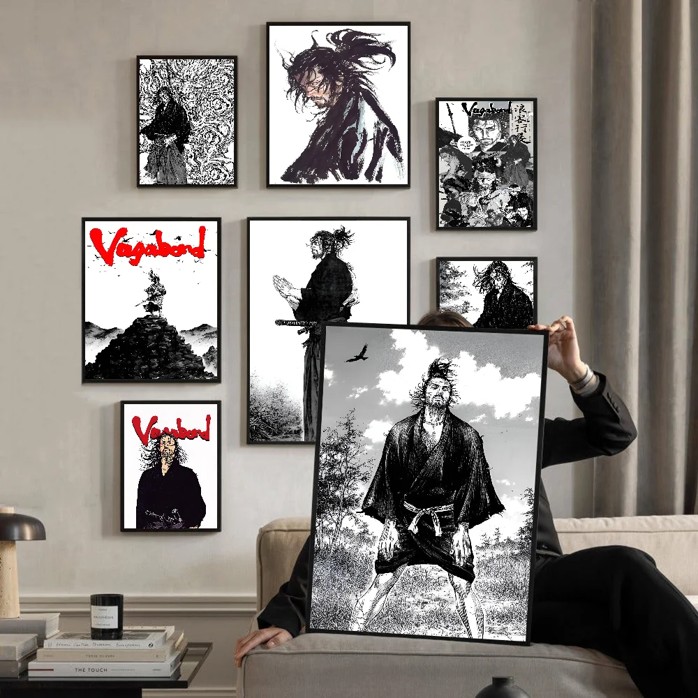 

Vintage Japanese Manga Miyamoto Musashi DIY Sticky Poster Fancy Wall Sticker For Living Room Bar Decoration Wall Decor